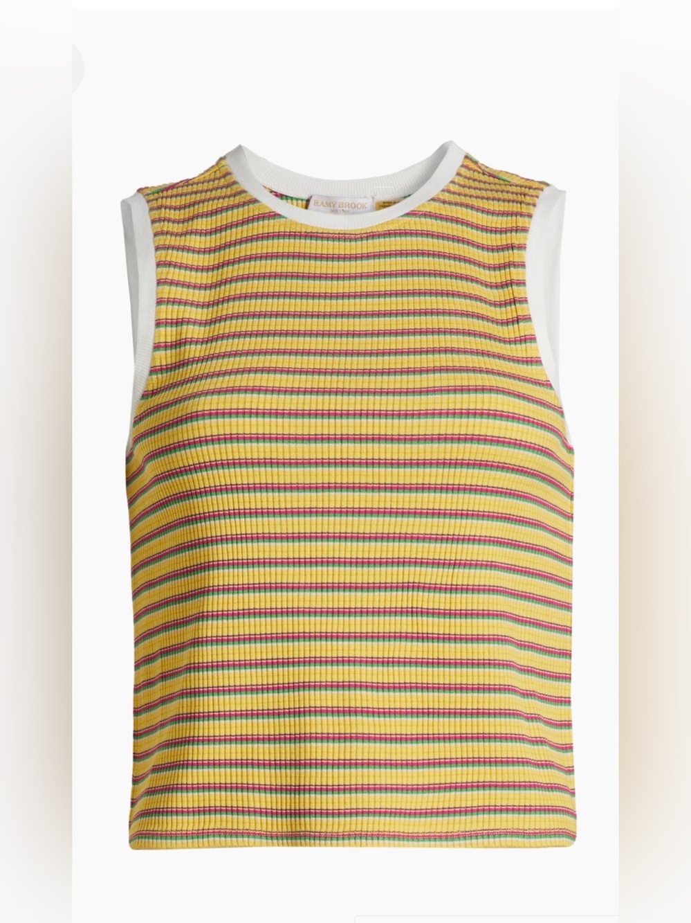 Ramy Brook M Lemon Stripe Ribbed Tank - Yellow with Pink & Green Stripes